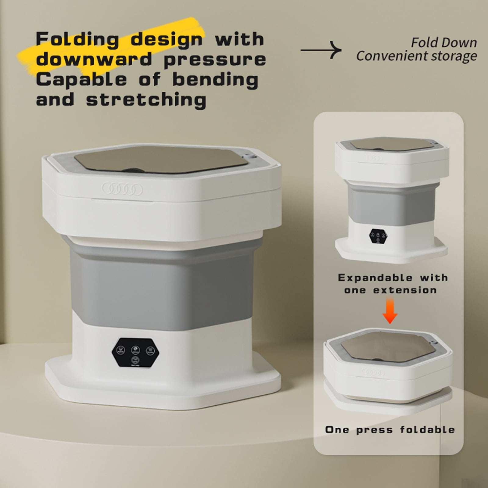 Foldable Washer Space Saving Design Energy Saving 60W Washing Machine Plastic Texture Perfect for Home Dorm Storage