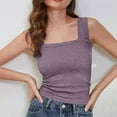 thumbnail image 5 of Jewelreauty Womens Square Neck Wide Strap Crop Tank Tops Casual Sleeveless Slim Fitting Solid Blouses (L, Purple), 5 of 9