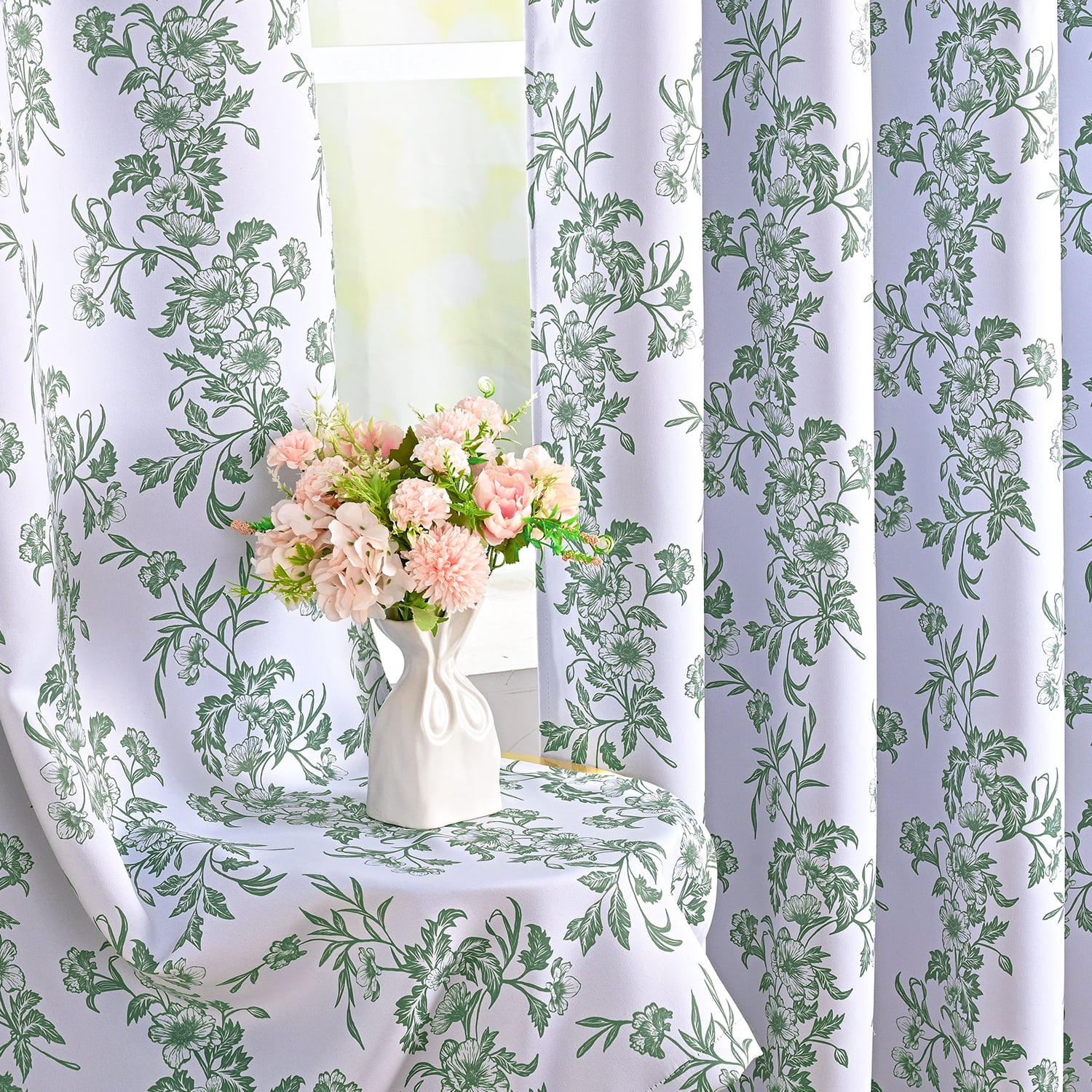 Alishomtll Floral Curtains Blackout Thermal Insulated Room Darkening Window Drapes for Living Room,Sage Green ,52"x63", 2 Panels