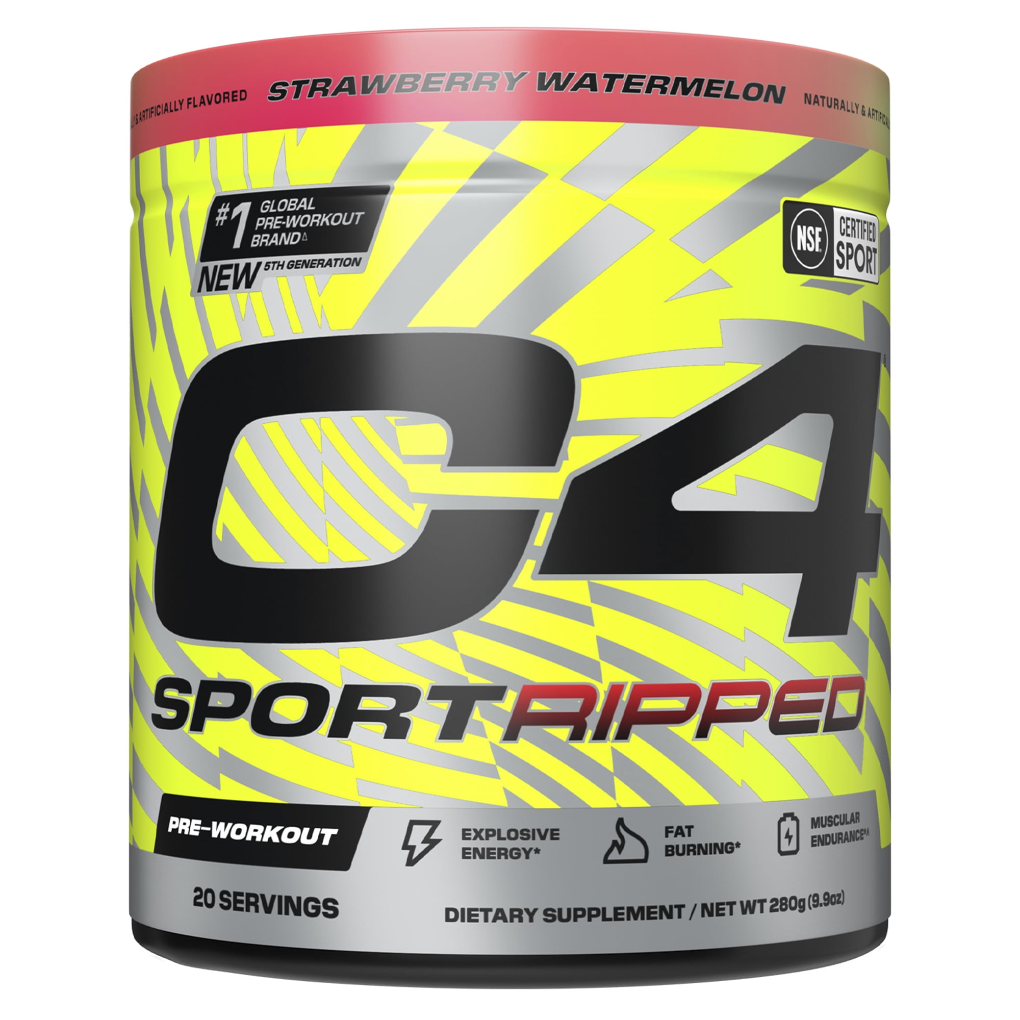 C4 Sport Ripped Pre-Workout Powder, Strawberry Watermelon, 20 Servings