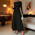 thumbnail image 2 of TIHLMK Women's Long Sleeve Crew Neck Bodycon Dresseses Shirred Waist with Pleated Maxi Skirt, 2 of 6