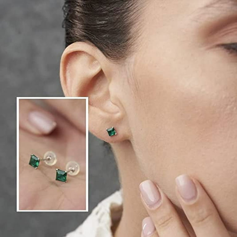 14k White Gold Created Emerald 3-Stone Cluster Earrings 14k White Gold Created Emerald 3-Stone Cluster Earrings