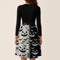 thumbnail image 7 of Women's Halloween Dress Castle 1950s Long Sleeve Retro Swing Dress Skeleton Printed V-Neck Cute Dresses with Belt 2XL, 7 of 7
