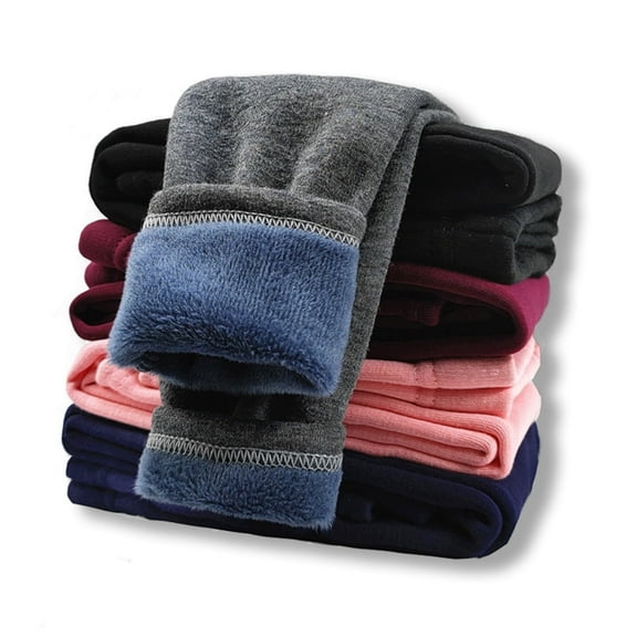 KAWELL Girl's Fleece Lined Leggings Warm Winter Trousers Cotton Solid