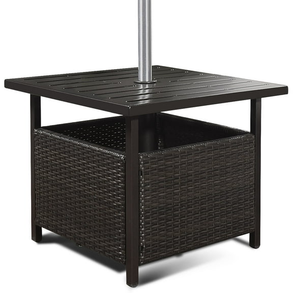 Patiojoy Rattan Wicker Steel Side Table Outdoor Furniture Deck, Brown