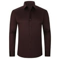 thumbnail image 2 of Lroveb Mens Dress Shirts Non Ironing Elastic Men's Long Sleeved Shirt Lapel Solid Color Button Shirt Coffee, 2 of 3
