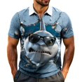 thumbnail image 2 of Men's 3D Cool Shark Sunglasses Graphic Shirts Novelty Quarter Zip Short Sleeve T-Shirts Summer Casual Golf Tees V-Neck Pullover Vacation Beach Party Tops, 2 of 6