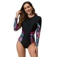 thumbnail image 2 of IDOPIP UV Protection Surfing Tropical Printed Women's Swimming Suit, One Piece (Black), L, 2 of 8
