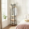 thumbnail image 3 of 8 Hooks Coat Rack Stand with 3 Shelves Coat Tree for Entryway Bedroom Living Room Rustic Brown and Black, 3 of 10