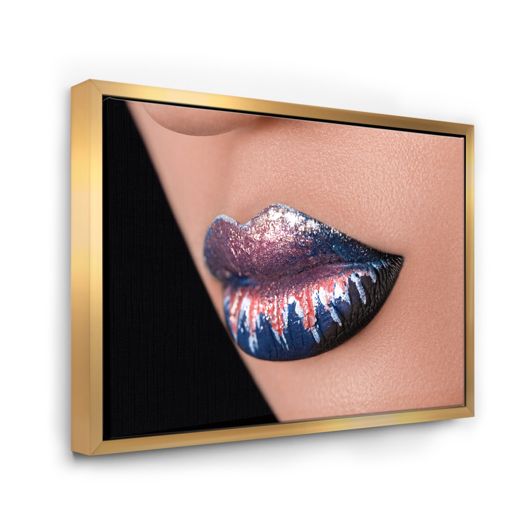 Designart 'Fashion and Creative Make Up On Woman Lips' Modern Framed Canvas Wall Art Print