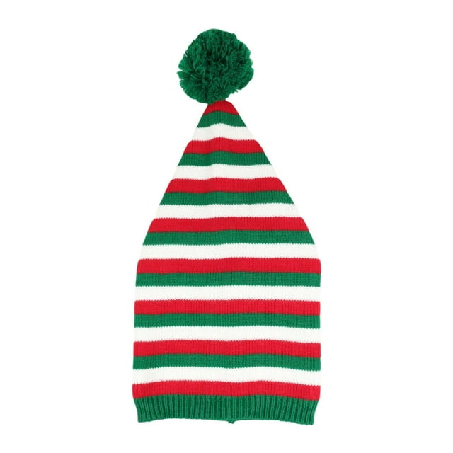 Gorro de punto navideño con pompones, bonito gorro creativo clásico a rayas Rojo verde y blanco