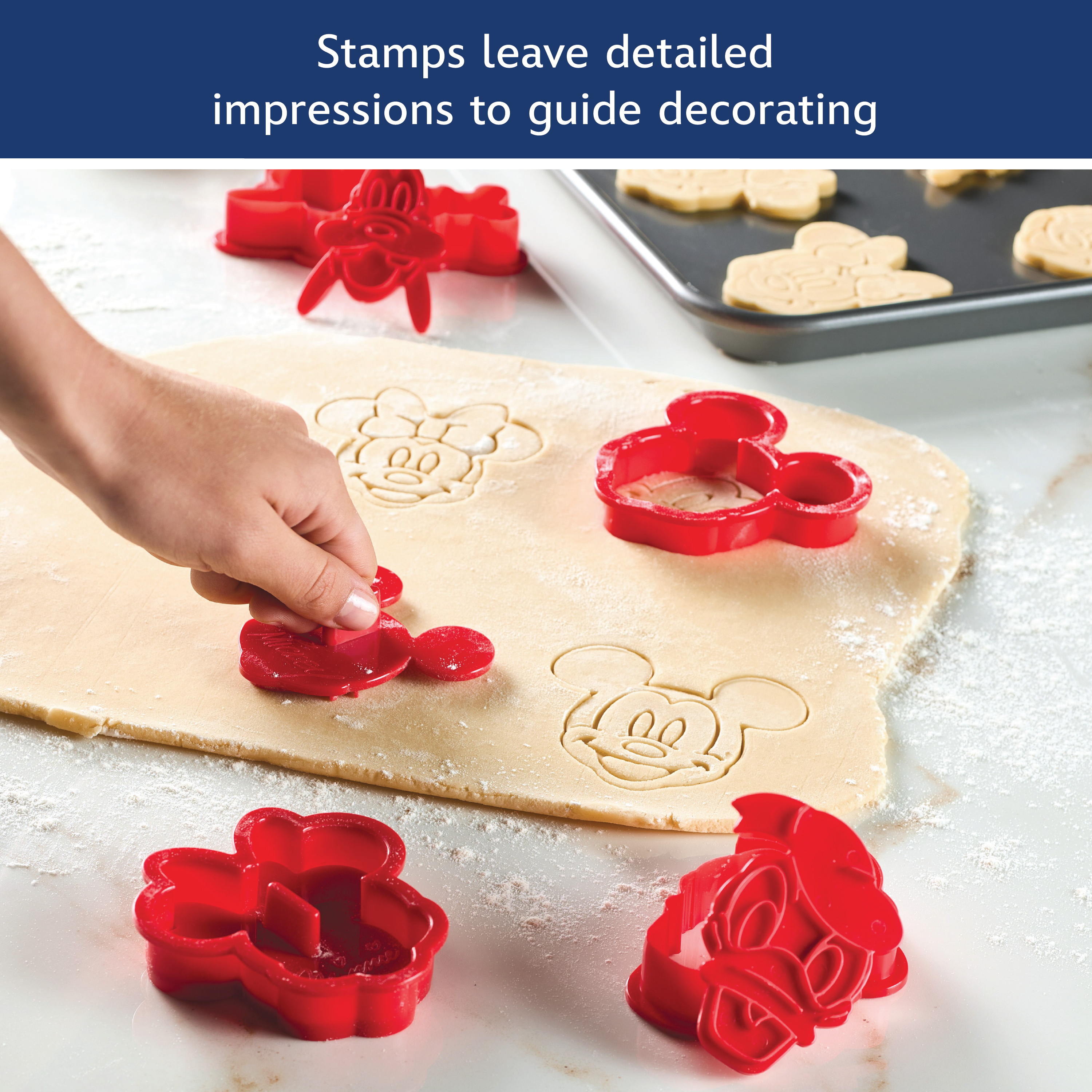 Disney Home Bake with Mickey Mouse 8 Pcs Cookie Cutter and Stamp Set, Dishwasher Safe, Red
