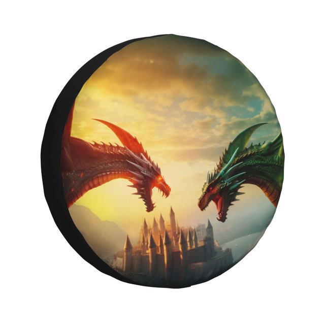 Balery Castle Red Green Sky Dragon Cubiertas para Neumáticos - Protector Resistente para Neumáticos de Camioneta, SUV, Remolque, Camper y RV-14 inch