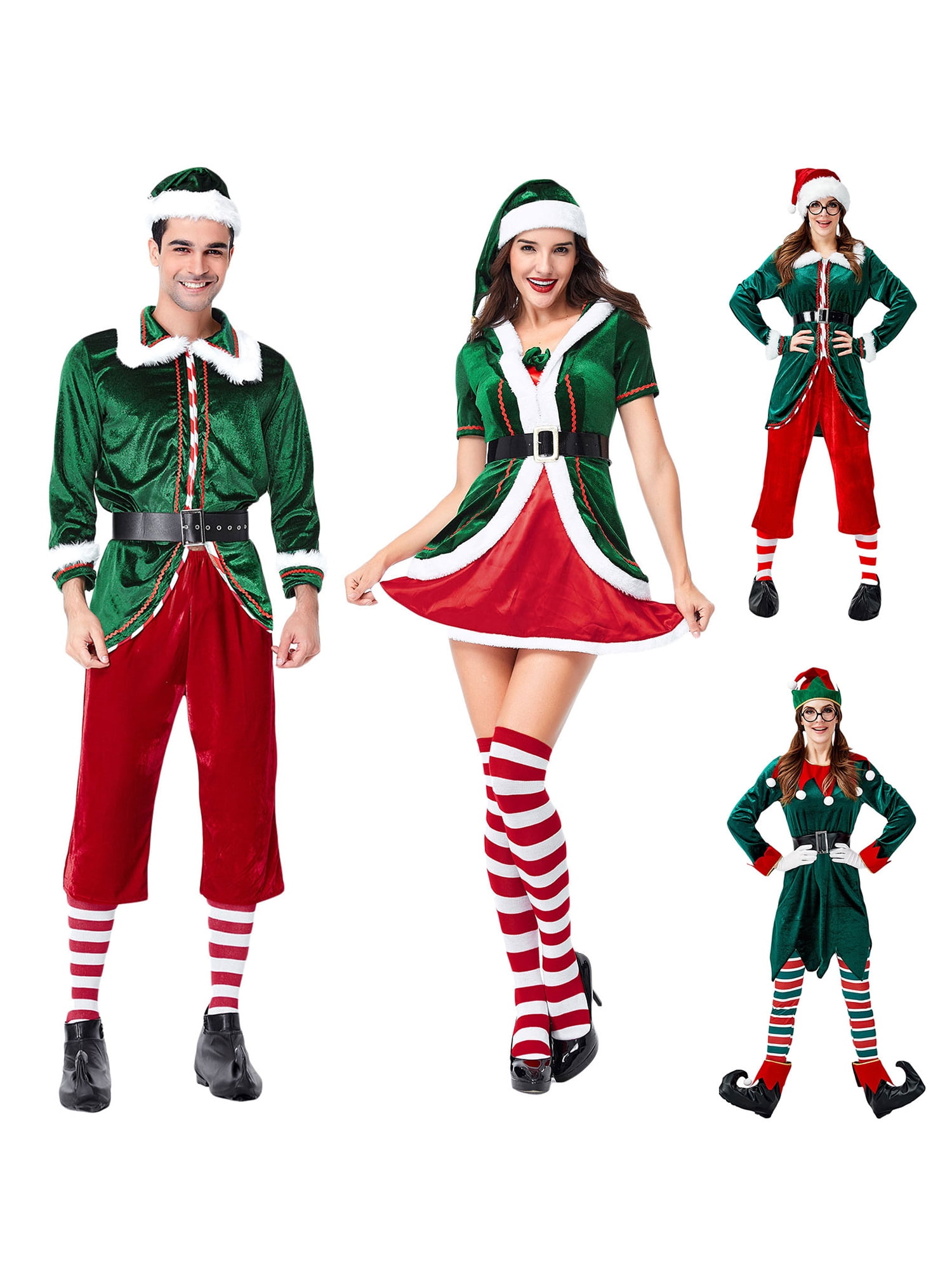Licupiee Women Men Christmas Elf Costume Santa Suit Buddy Full Set