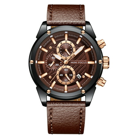 Mens Quartz Watch Brown Leather Strap 3 Dials Model Design Sport Date for Friends Lovers Best Holiday Gift