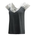 thumbnail image 4 of Pompotops Mode Femme Col Rond Manches Courtes Hauts en Dentelle T-Shirt Tees Ample Court, 4 of 5