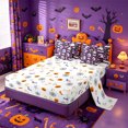 thumbnail image 3 of Homewish Cute Halloween Ghost 7-Piece King Bedding,Leaf Book Drink Print King Bed in a Bag,Dark Purple Pink,Halloween Reversible, 3 of 8
