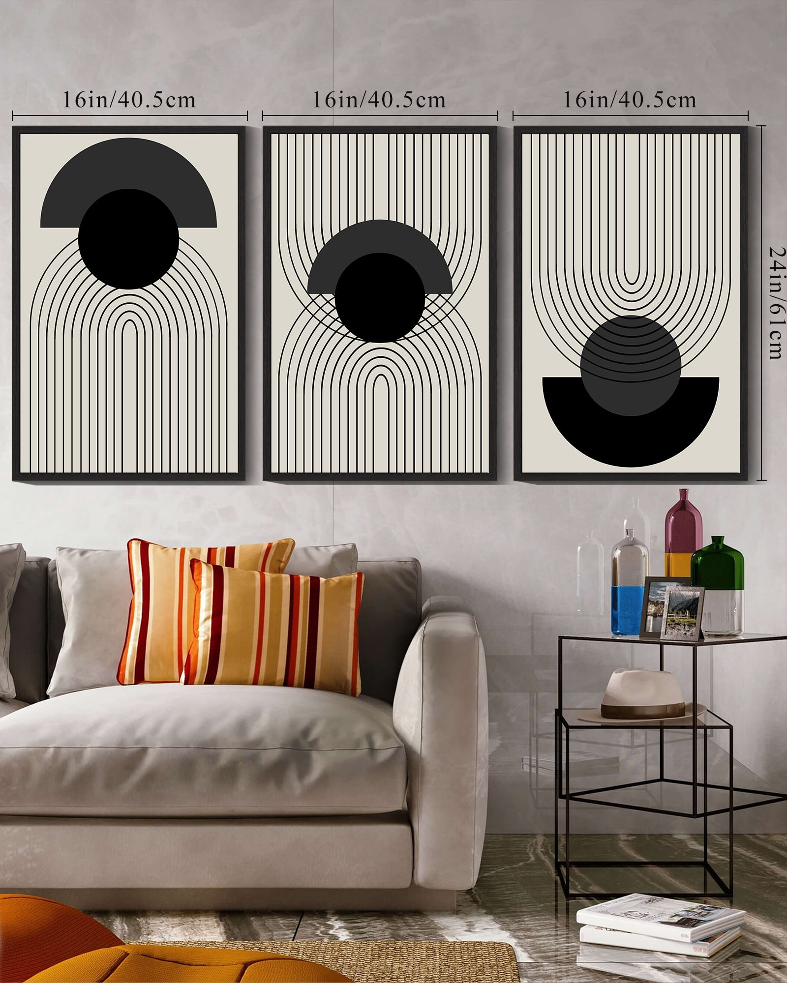 Drsoum Black Boho Wall Art 16x24in3pcs Black Framed Bohemian Abstract Decor Prints Ready To Hang for Bedroom