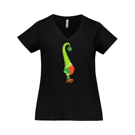 

Inktastic Saint Patrick s Day Lucky Clovers Cute Gnome Women s Plus Size V-Neck