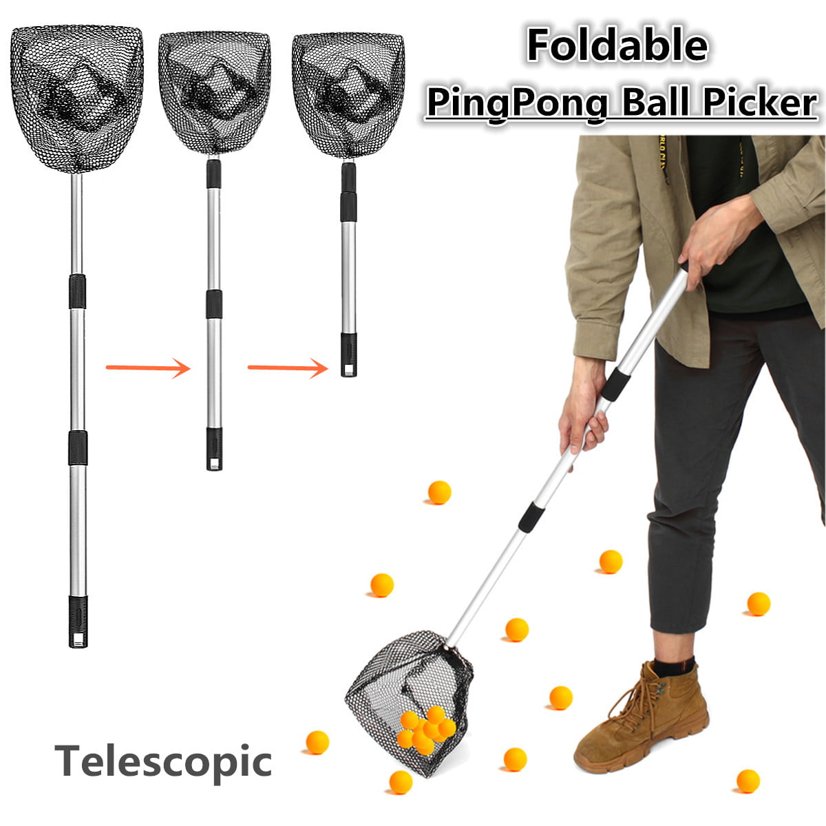 Telescopic PingPong Pick Up Net Training Table Tennis Ball Picker Hand  - - 