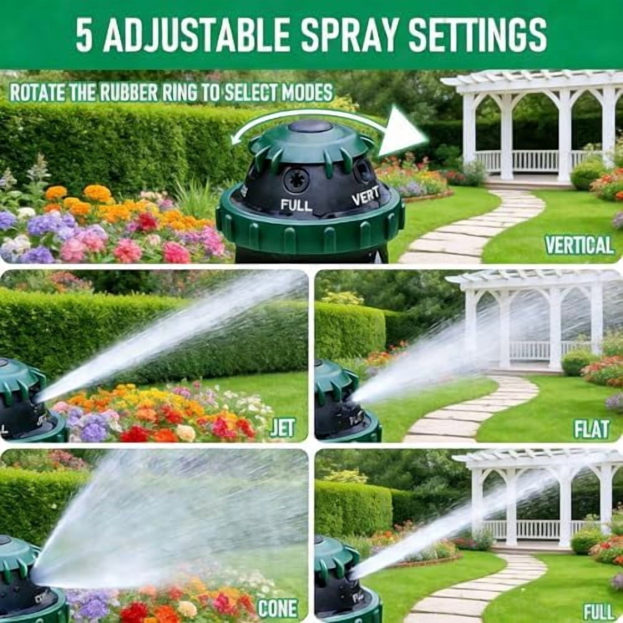 Tekola 2-Pack Gear Drive Sprinklers for Yard, 360 Degree Garden Water Sprinkler Head on Spike Base with 3/4 Inch Adapters, 5 Modes Adjustable Irrigation Tool for Large Area Yard Lawn Garden