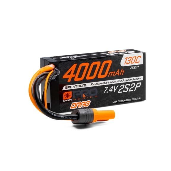 Spektrum Accessories 4000mAh 2S2P 7.4V Smart Pro Drag LiPo 130C IC5 SPMXDRB1 Car Batteries & Accessories