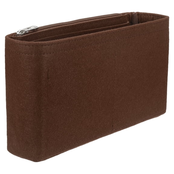Purse Organizer Insert, Felt Handbag Shaper with Zipper, 10.6"x2.2"x6", Coffee