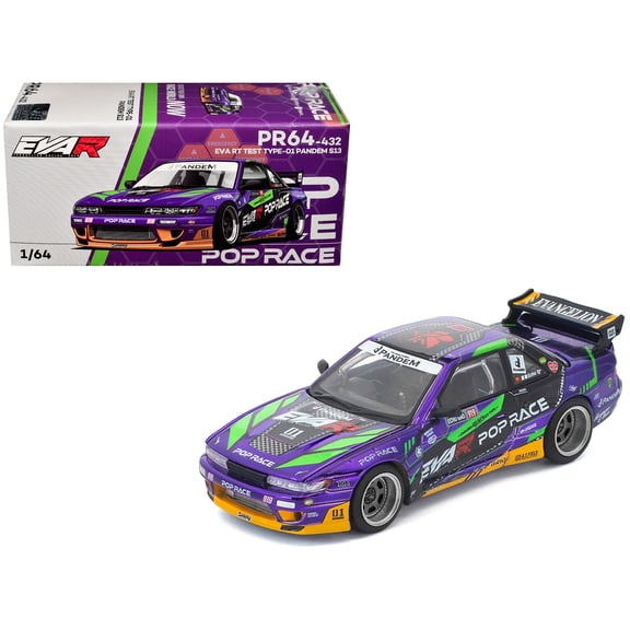 Pandem S13 RHD (Right Hand Drive) "EVA RT Test Type-01" Purple Metallic with Graphics 1/64 Die Cast Model Car by Pop Race