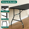 thumbnail image 3 of WASUHE 5 Foot Rectangle Folding Table, Fold-in-Half Portable Plastic Picnic Foldable Table with Carry Handle, Indoor Outdoor Use for Camping, Parties, BBQs, Events, Black, 3 of 10