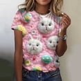 thumbnail image 3 of Tops de Ajuste Suelto para las Mujeres Sudadera Casual Impresa Manga Corta Cuello Redondo Superior, Poliéster, 3 of 4