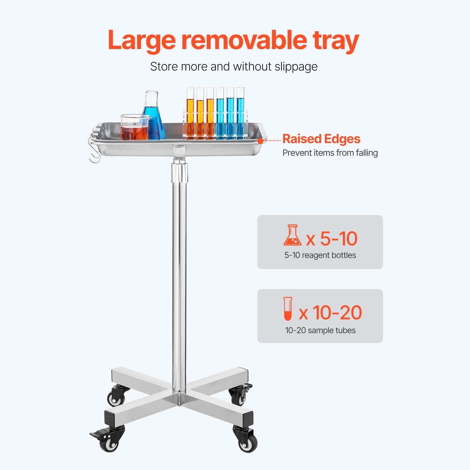 KFFKFF Mayo Stand, Crafted from Stainless Steel, Can Bear Weight up to 35 lbs, Height Flexibility 25.2"-39.8", Mobile Medical Tray with Detachable Tray, Ideal for Spa, Salon, Clinic