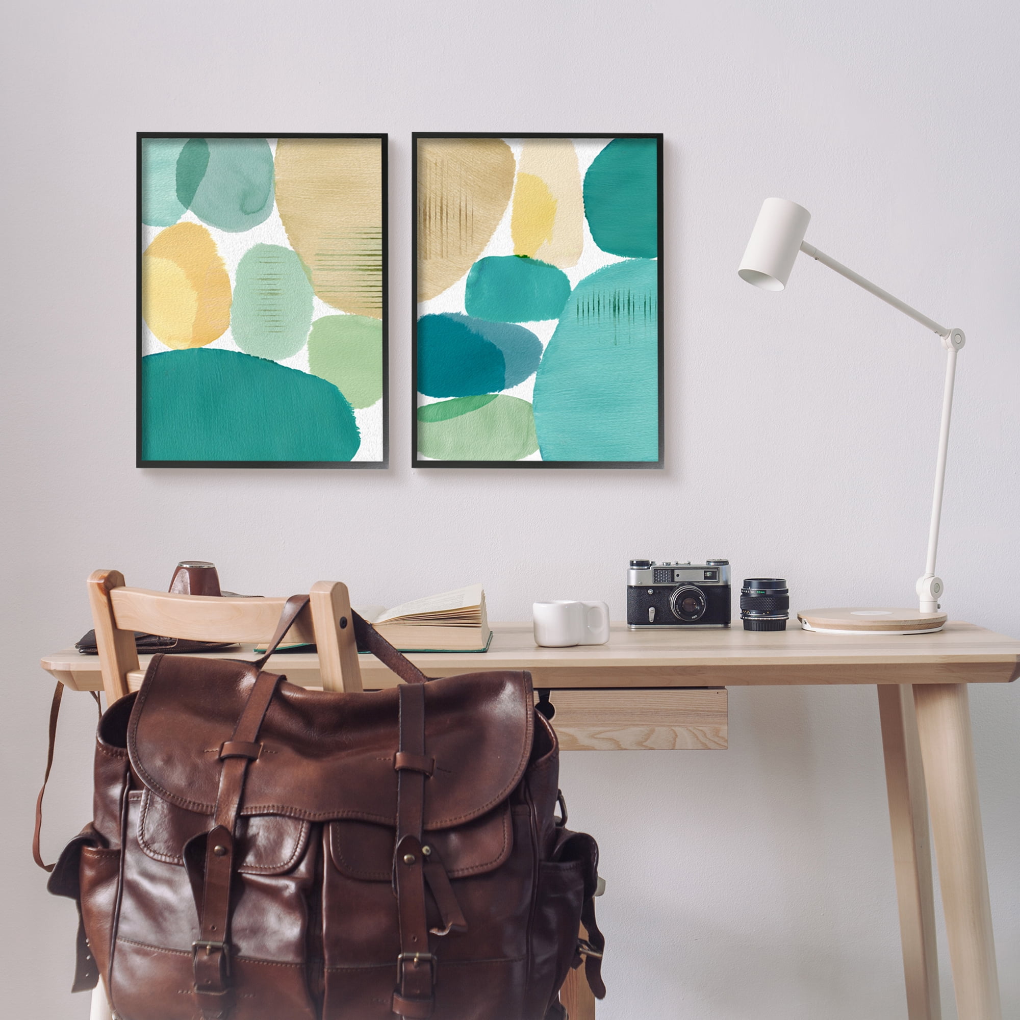 Stupell Industries Abstract Green Geometric Abstract Painting Black Framed Art Print Wall Art, 16 x 20