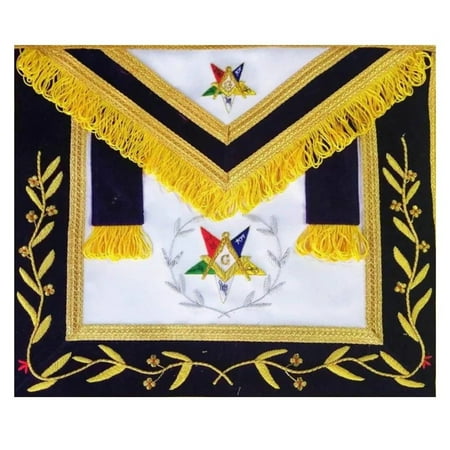 

WORTHY PATRON OES APRON - HAND EMBROIDERED WITH GOLD & SILVER BULLION WIRE MASONIC ORDER OF THE EASTERN STAR