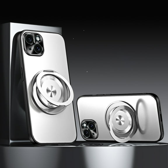 Compatible with iPhone 13 Case with Invisible Magnetic O-Ring Stand Case for iPhone 13 [Compatible with MagSafe][Great Grip Feeling], Shockproof Anti-fall Phone Case Cover,Silver