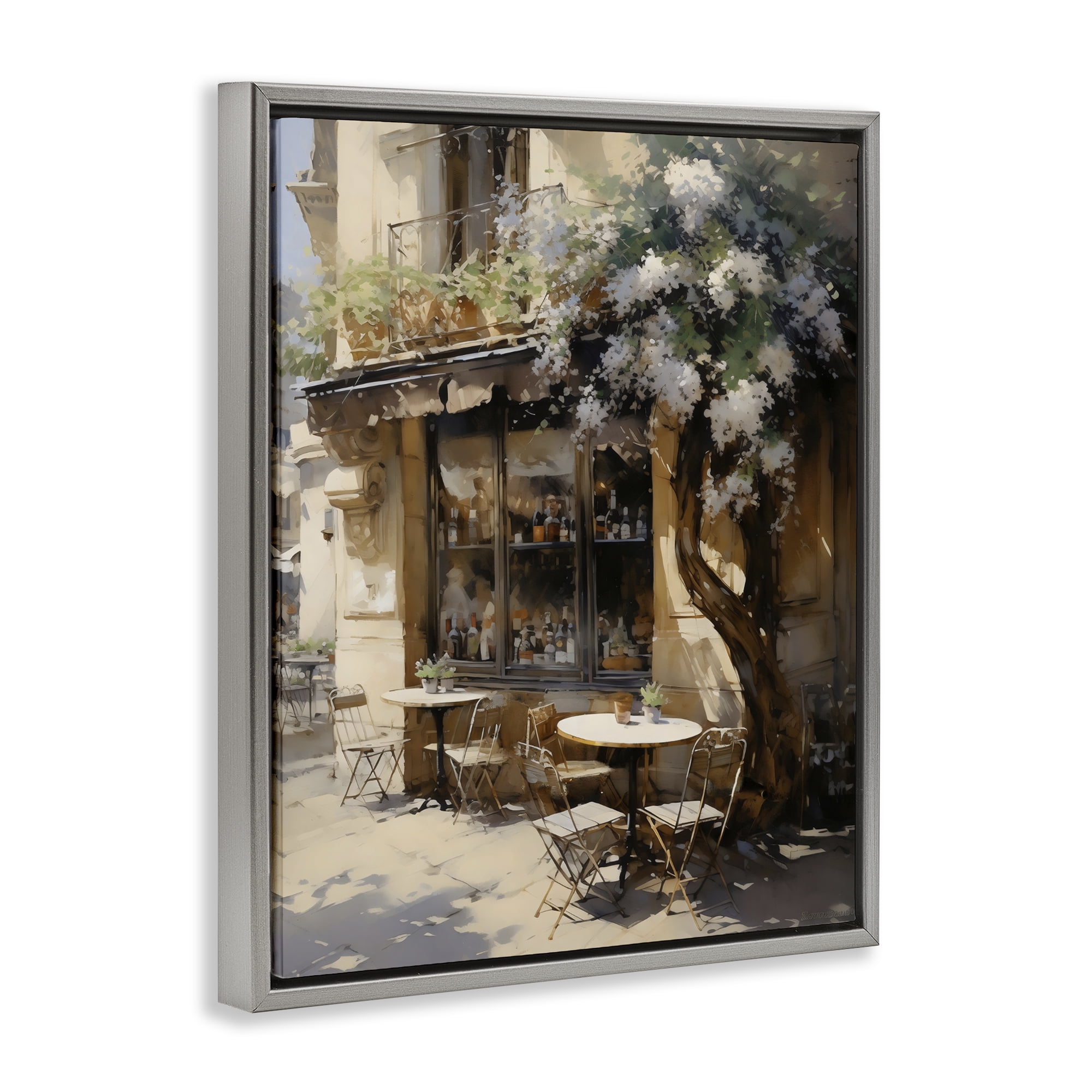 Stupell Industries Sunlit French Cafe Terrace Gray Framed Floater Canvas Wall Art, design by Creative Studio