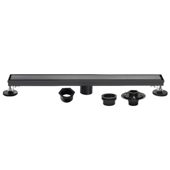 Kingston Brass BSFK3220 Watercourse 32-Inch Stainless Steel Linear Shower Drain with Reversible Tile Insert and Flat Grate, Drain with Base Flange and Hair Strainer in Matte Black