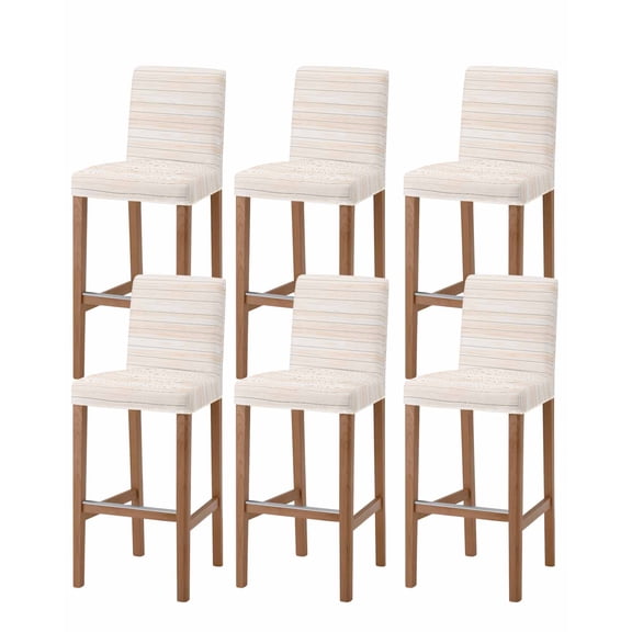 Beige Brown Wooden Grain Bar Stool Covers Set of 6, Modern Vintage Wooden Texture Stretch Washable Bar Chair Covers with Backs, Removable Pub Counter Height Chair Cover for Kitchen Dining Room Cafe