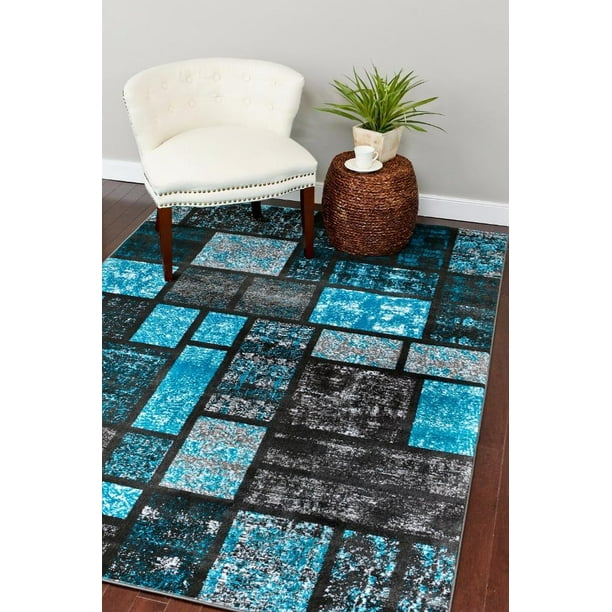 Persian Rugs 1007 Turquoise Abstract Modern Area Rug 5x7