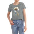 thumbnail image 3 of NAMTYQX Shirts for Women Short Sleeve Relaxed Fit Fullprint Fashion Crew Neck Cool Graphic Stretch Plus Size Women's T-Shirts Gray Size S, 3 of 5