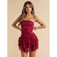 thumbnail image 7 of Womens Burgundy Lace Strapless Ruffle Hem Mini Dress For Date Night Club Birthday Party, 7 of 7