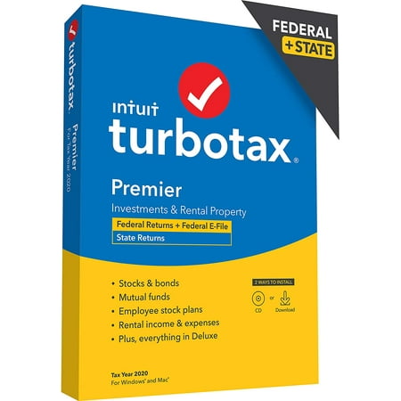 Intuit - TurboTax Premier Federal + E-File + State 2020 (1-User) - Mac, Windows