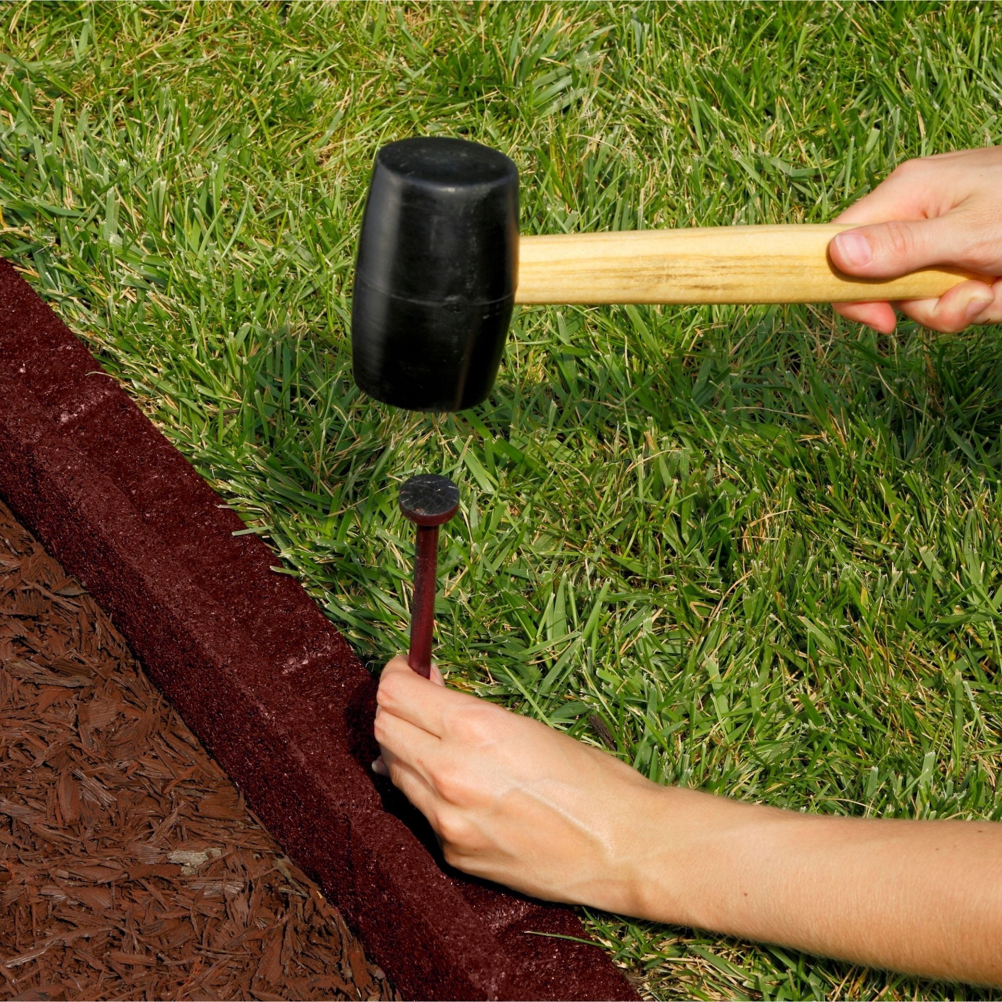 GroundSmart Roman Brick Landscape Edging, 4' Red Rubber Garden Edging Border, 6 pack