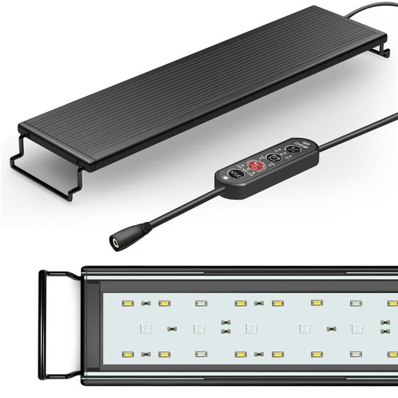 Lumière d'Aquarium Spectre Complet 24/7 18W LED pour Aquarium avec Support Rétractable, Minuterie Réglable et Contrôleur Externe pour Poissons et Aquariums Plantés