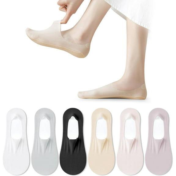 6 Pairs Ice Silk No Show Socks for Women, Invisible Ultra Low Cut Liner Breathable Non-Slip Socks for Flats Loafers