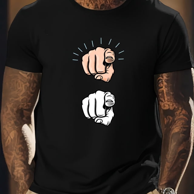 Men's Crew Neck T-Shirt- Soft Daily Short Sleeve Top with Eye-Catching Index Finger Pattern(Finger Up)- Office, Outing, Party Casual Style- Easy Care Crew Neck Top Men's Printed T-shirt 2D Men's
