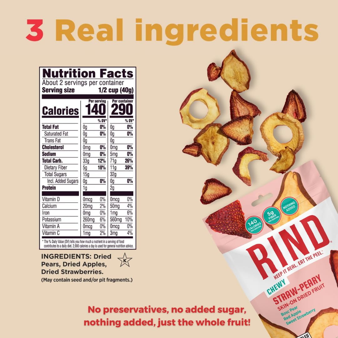 | Straw-Peary | Strawberry, Apple, & Pear | Dried Fruit Superfood | Chewy Snack | No Sugar Added | All Natural | High In Fiber | Gluten Free | Vegan | Paleo | Fruit Snacks | 3 Oz | 3 Pack