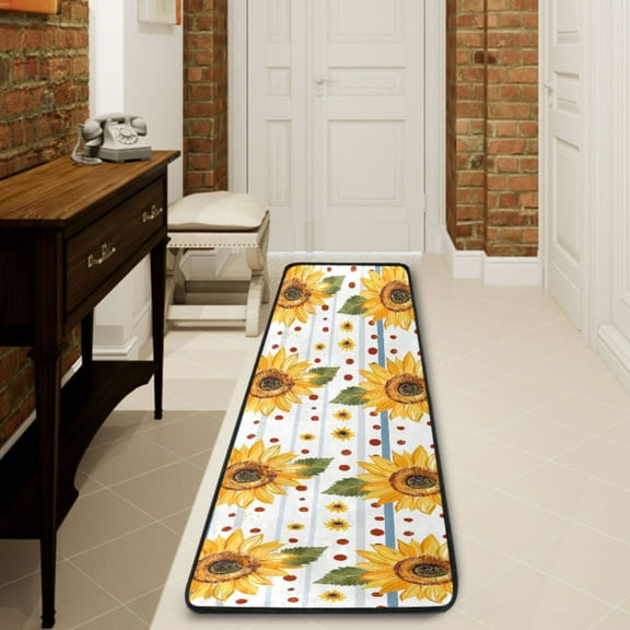 Ryvnso Sunflowers Polka Dots Hallway Runner Rugs Floor Carpet Non Slip Entryway Mat 2' x 6'