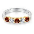 thumbnail image 3 of Gem Stone King 10K Two Tone Gold Red Garnet and White Moissanite Wedding-Bands Ring for Women | 0.92 Cttw | Round 3.5MM | Gemstone January Birthstone | Size 7, 3 of 7