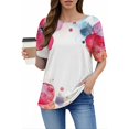 thumbnail image 2 of WZXFASHION Hauts d'Été pour Femmes 2025 Col Rond Manches Courtes T-Shirts Blouses Décontractées Mignons Imprimés Tees Tenues Amples Tendance 50 % de Réduction Liquidation T-shirt Manches Courtes pour Femmes, 2 of 6