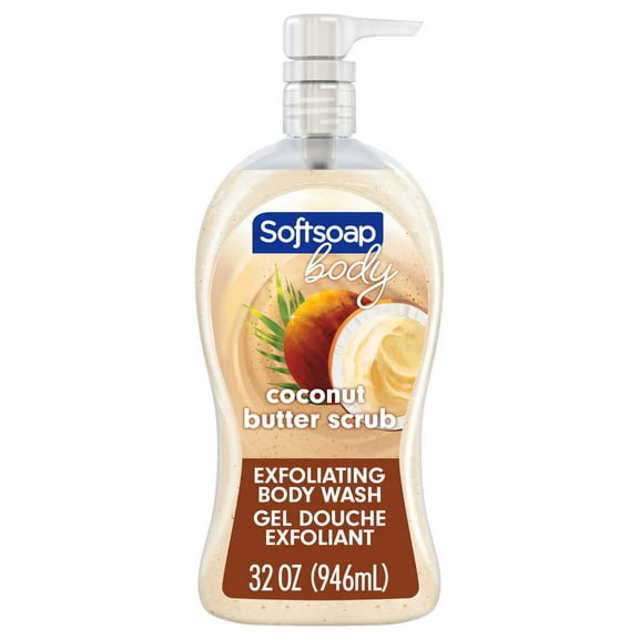 Softsoap Exfoliating Body Wash, All Skin Types, Coconut Butter, 32 fl oz Bottle